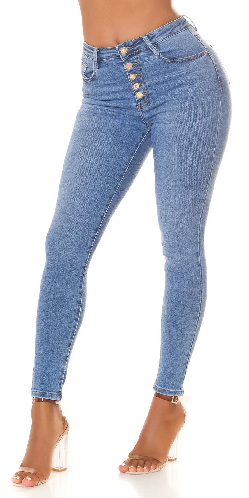 Highwaist Röhrenjeans Skinny Jeans Hose mit Knopfleiste Knöpfe Highwaist Röhrenjeans Skinny Jeans Hose mit Knopfleiste Knöpfe