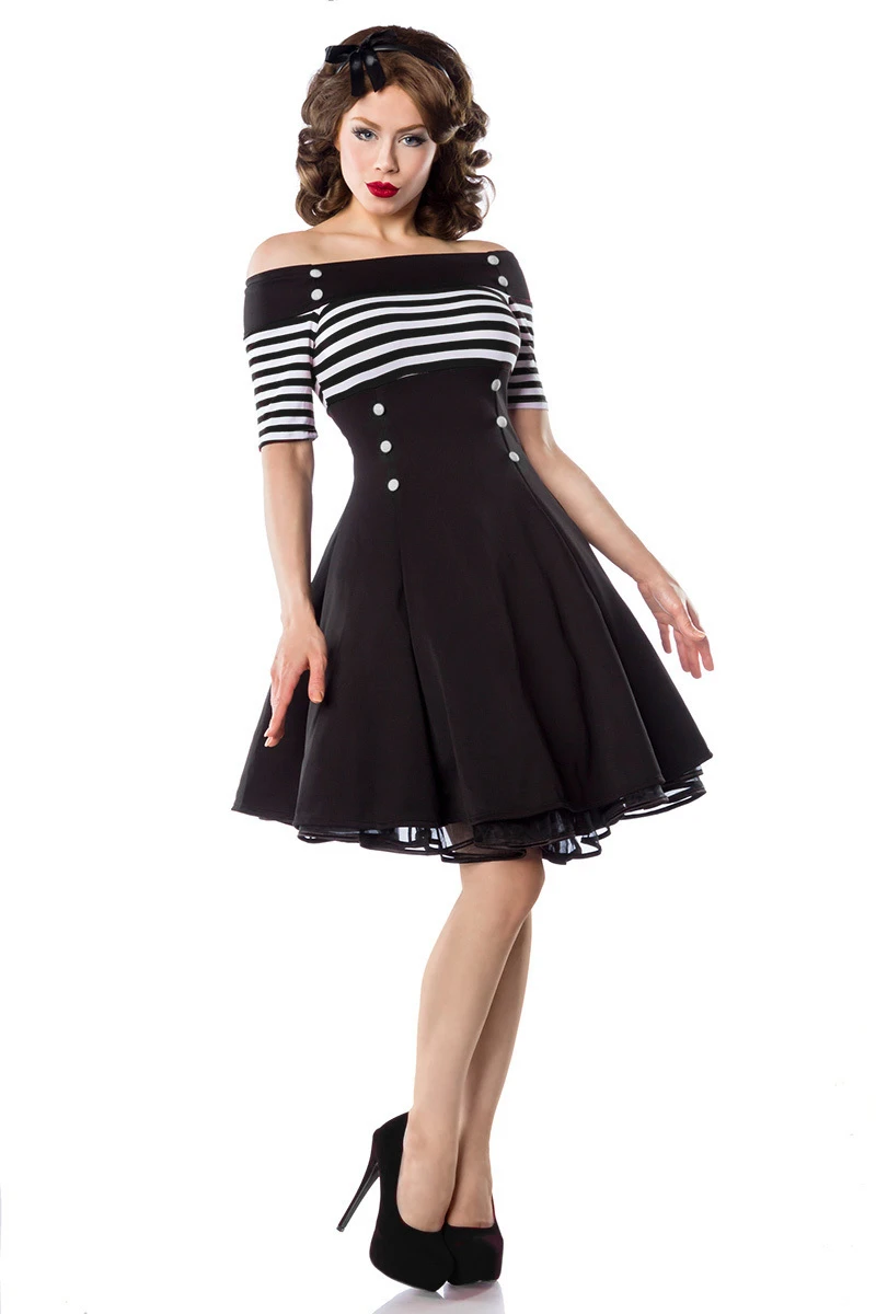 Vintage-Kleid Punkte mit Carmen- Ausschnitt