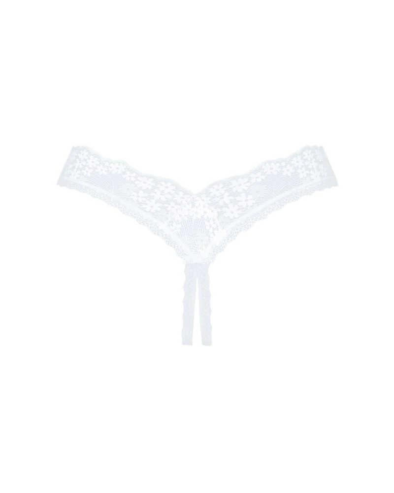Obsessive weißer String ouvert Heavenlly aus weicher elastischer Spitze. Im Schritt einladend offen.  Elastisch & weich für hohen Tragekomfort.