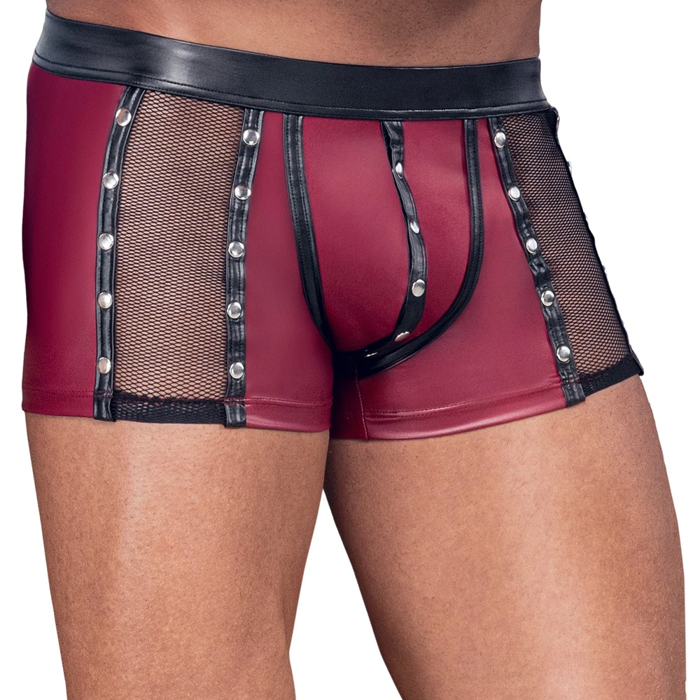 Herren Pants, Pants von NEK im roten Mattlook mit schwarzen Kontrastdetails und seitlichen Netz-Einsätzen, Druckknopfleiste im Beutel und silberfarbenen Nieten für einen markanten Auftritt