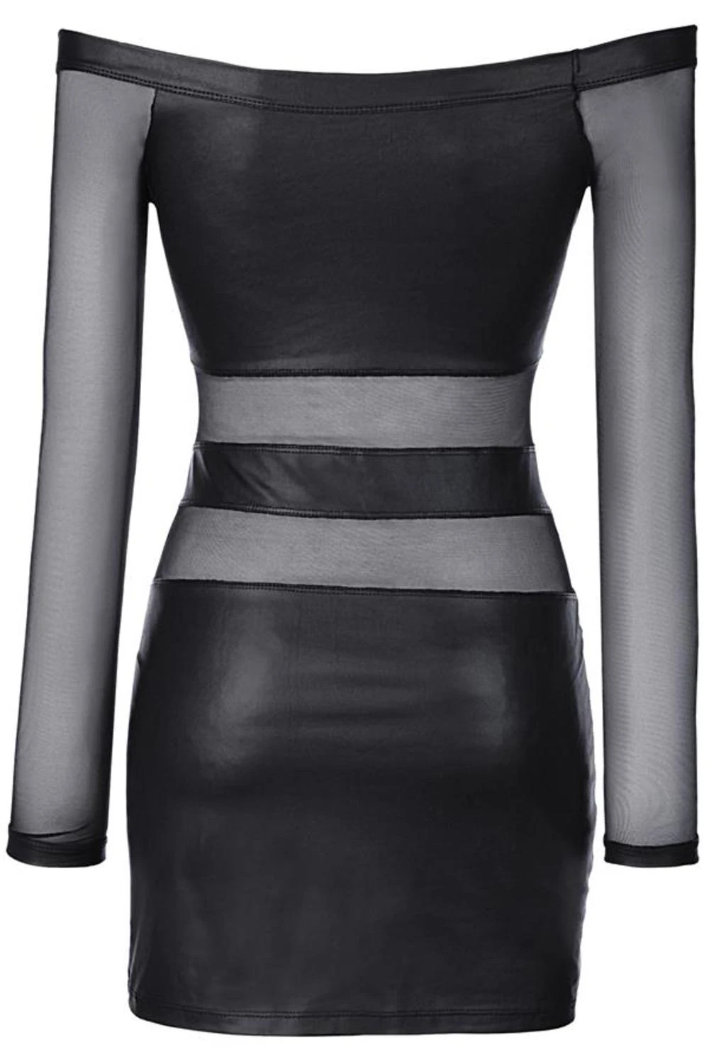 Axami schulterfreies Mikrofaser Wetlook Minilkeid mit Netzeinsätzen in schwarz Axami schulterfreies Mikrofaser Wetlook Minilkeid mit Netzeinsätzen in schwarz