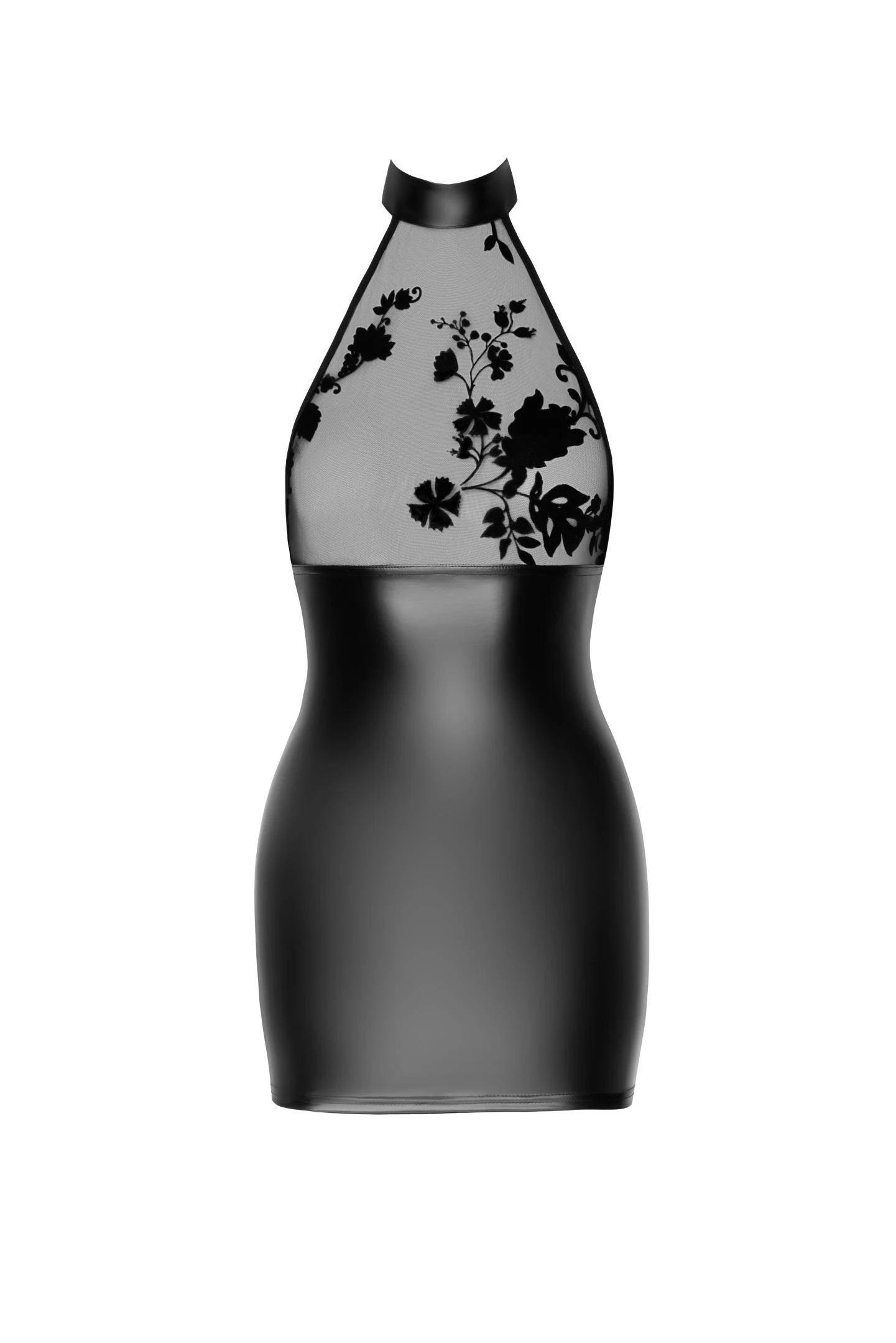 F311 Powerwetlook Minikleid mit Tüll und Blumendruck von Noir Handmade