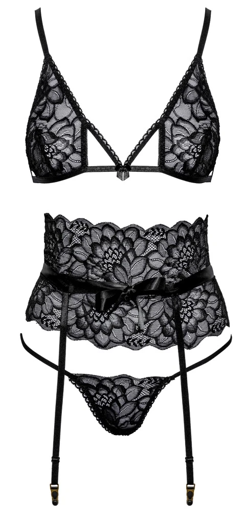 kissable Dessous-Set Reizwäsche Strapsset, Soft-BH, Strapsgurt & String aus feiner Spitze