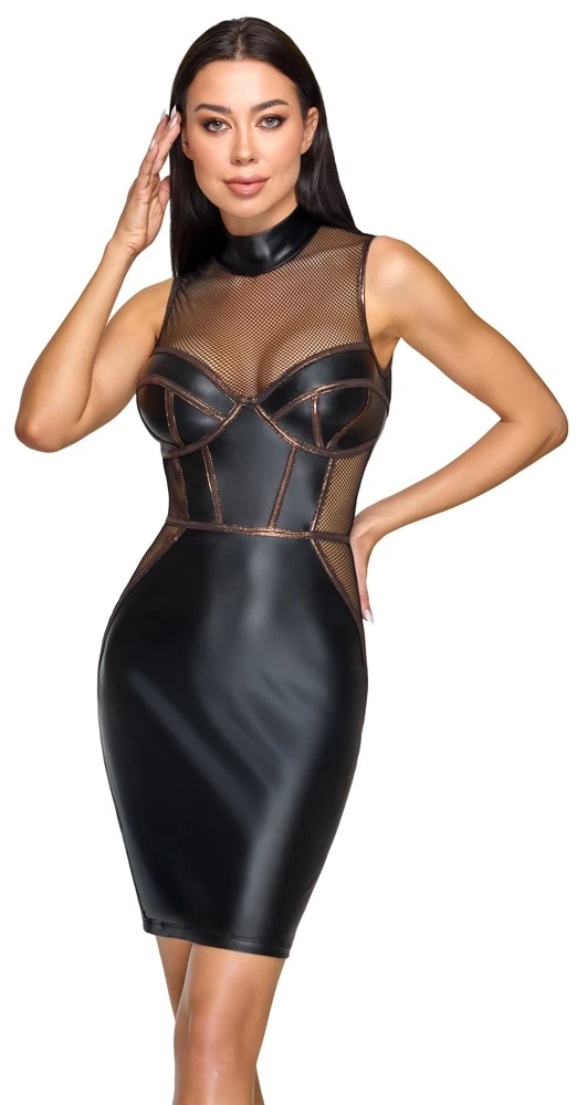 Cottelli PARTY Mattlook Kleid mit Netz Corsagen-Optik Roségold-Details figurbetont knielang sexy Clubwear