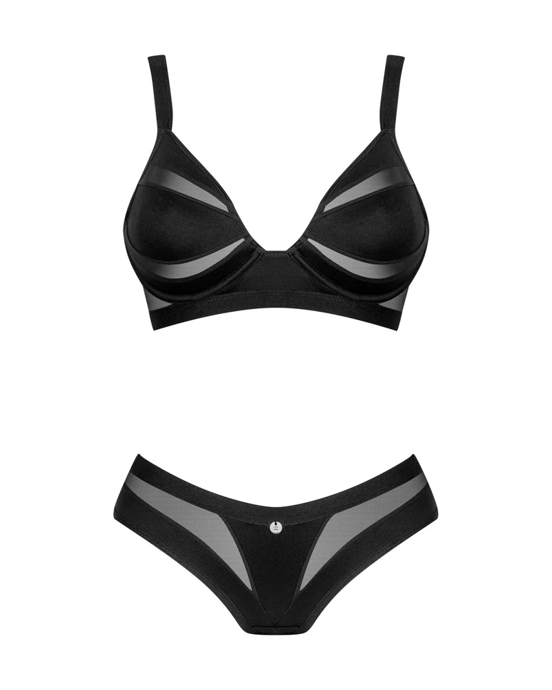 Obsessive Schwarzes Set Chic Amoria mit Bügel-BH und Slip. Klassischer Style im stilvollen Mix mit blickdichten Partien und zarten Transparenzen. Obsessive Schwarzes Set Chic Amoria mit Bügel-BH und Slip. Klassischer Style im stilvollen Mix mit blickdichten Partien und zarten Transparenzen.