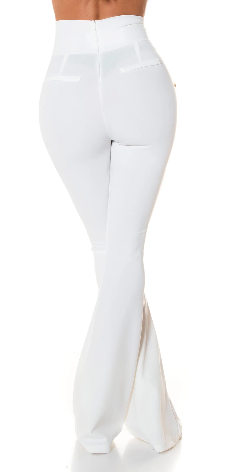 Stoff Business High Waist Schlag Hose mit Deko Knöpfe Stoff Business High Waist Schlag Hose mit Deko Knöpfe