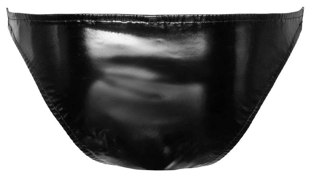 Lack-Slip von Black Level im schwarzen Glanz. Der silberfarbene Beutel im rasanten Streifen-Look ist mit einem Reißverschluss versehen.