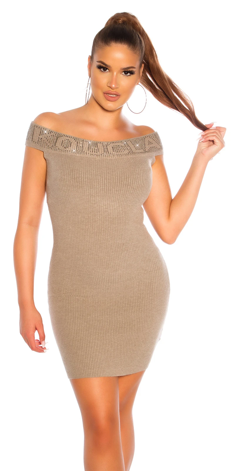 Ripped Off Shoulder Cocktail Minikleid mit Deko Steinchen Ripped Off Shoulder Cocktail Minikleid mit Deko Steinchen