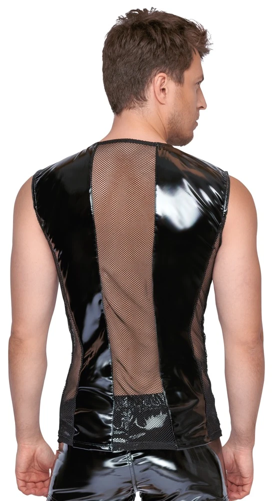 Extravagantes ärmelloses Shirt von Black Level aus bi-elastischem Lack mit Netz-Einsätzen vorne, seitlich und hinten. Mit 5 stylischen Schnallenriemen in der Front. Extravagantes ärmelloses Shirt von Black Level aus bi-elastischem Lack mit Netz-Einsätzen vorne, seitlich und hinten. Mit 5 stylischen Schnallenriemen in der Front.