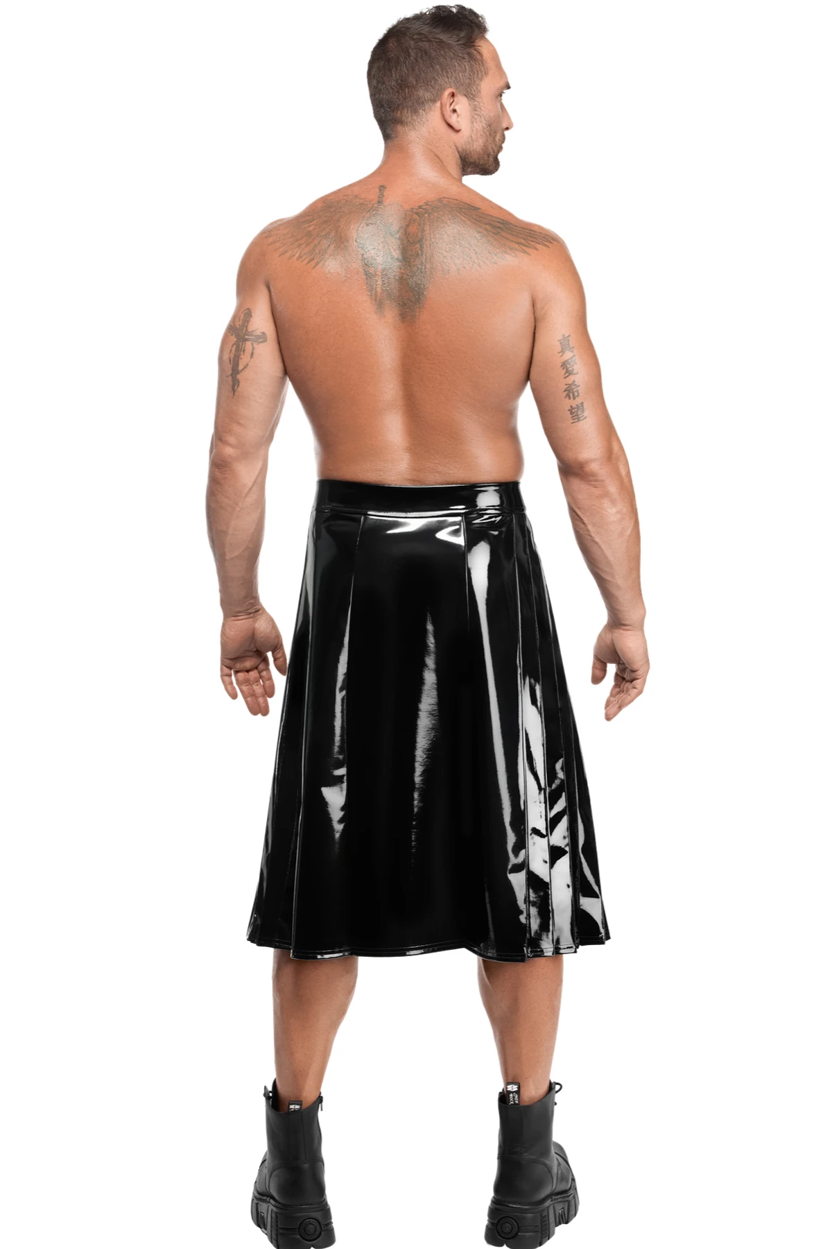 Langer Herren Kinky Lack Rock Empire H091 sexy Hochglanz mit dehnbarem Material, zwei Gehschlitzen vorn und Druckknopf-Front zum Öffnen von Noir Handmade Men