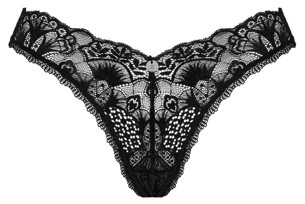 Obsessive Riostring aus wunderschöner Spitze in schwarz. Rundum weich und elastisch für höchsten Tragekomfort.