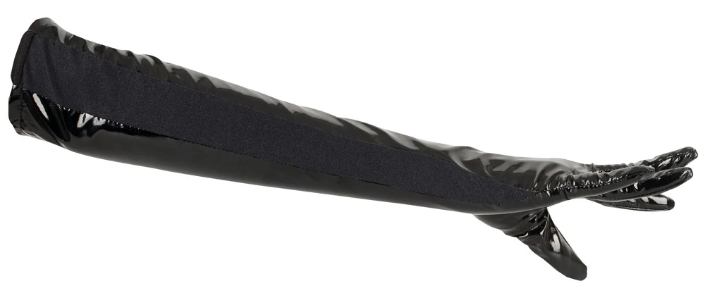 Lange Handschuhe von Black Level im schwarzen Lackglanz. Mit Stretch-Einsätzen für perfekten, hautnahen und dennoch bequemen Sitz.