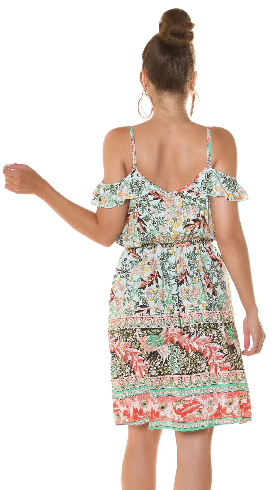 Printed Cold Shoulder Sommer Midi Viskose Kleid Printed Cold Shoulder Sommer Midi Viskose Kleid