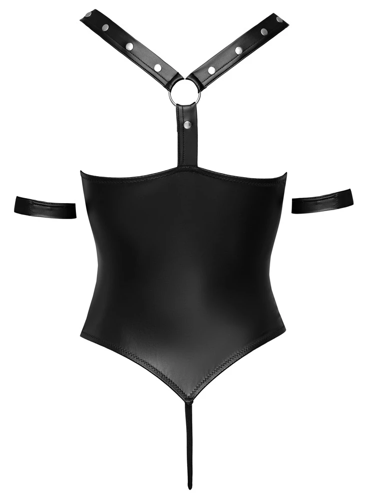 Cottelli Sinnliche Versuchung: Stringbody ouvert im edlen Mattlook mit Fesselriemen und verstellbaren Trägern