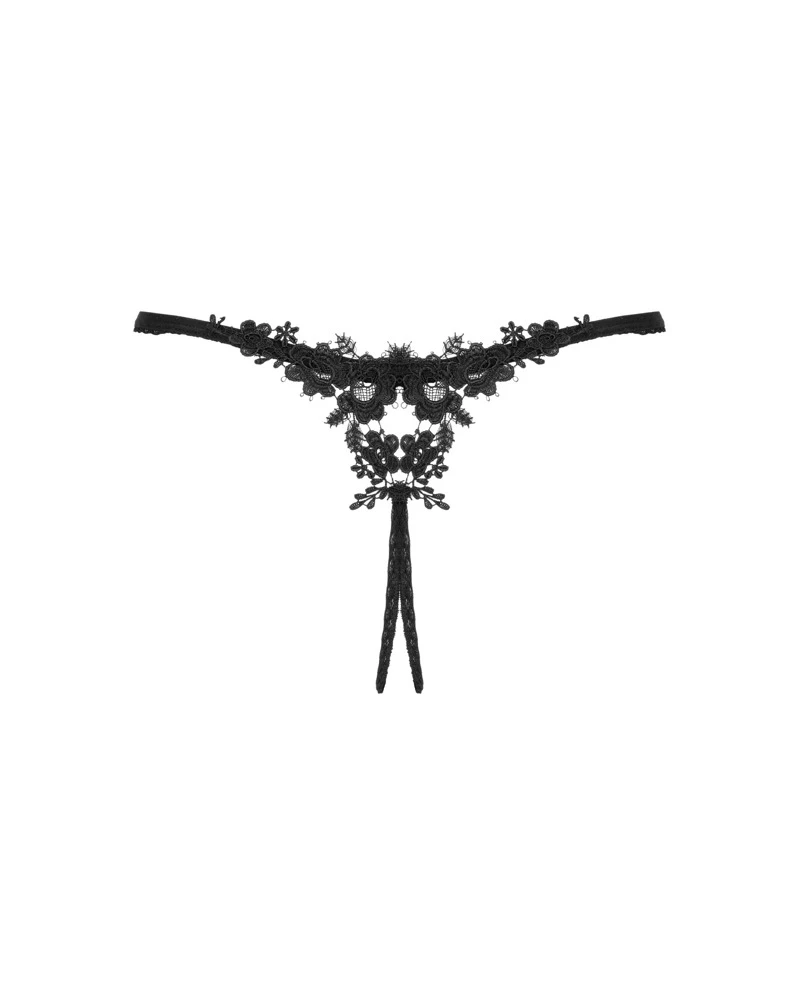 Obsessive String ouvert aus feinem Tüll mit weichen Stretchriemchen. Über dem Po mit schönem Stickerei-Element.