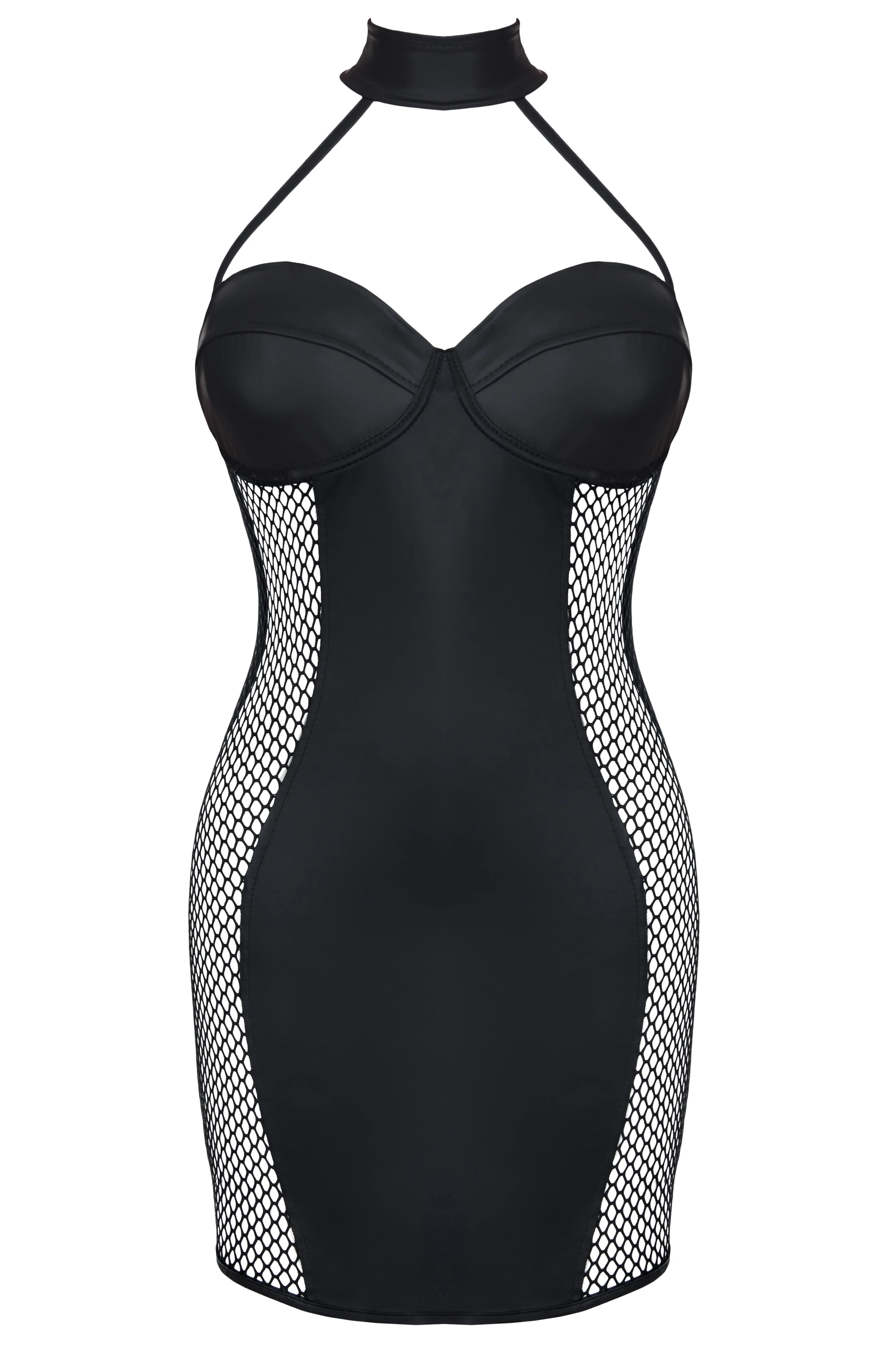 Schwarzes Wetlook Minikleid mit Netzeinsatz Dark Desire Collection Schwarzes Wetlook Minikleid mit Netzeinsatz Dark Desire Collection