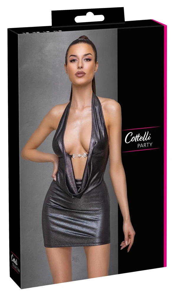 Cottelli PARTY Kleid silber Neckholder - Rückenfrei mit Strassspange am Dekollete