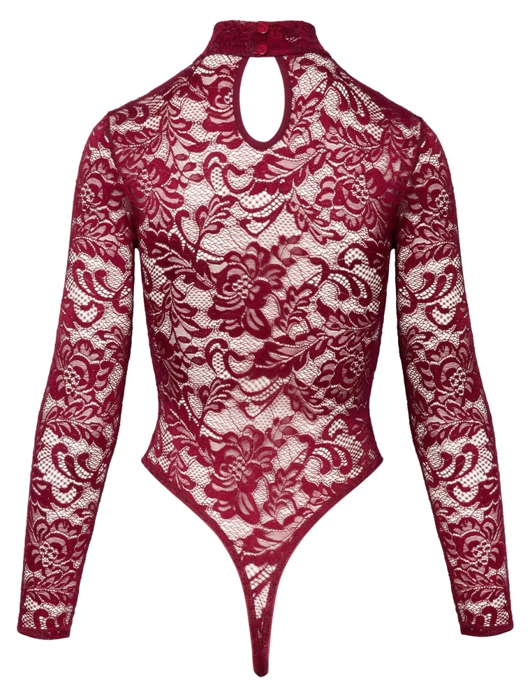 Cottelli LINGERIES Ornament-Spitzen Stringbody mit langem Arm & Stehkragen Sexy hoher Beinausschnitt