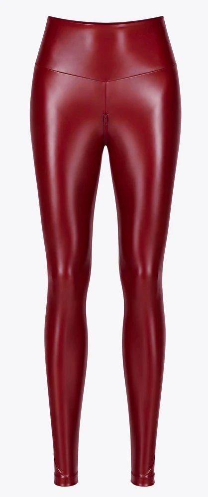 Kinky Wetlook-Leggings in Burgunderrot mit hohem Taillenbund und langem Schritt-Reißverschluss im edlen Mattlook von Noir