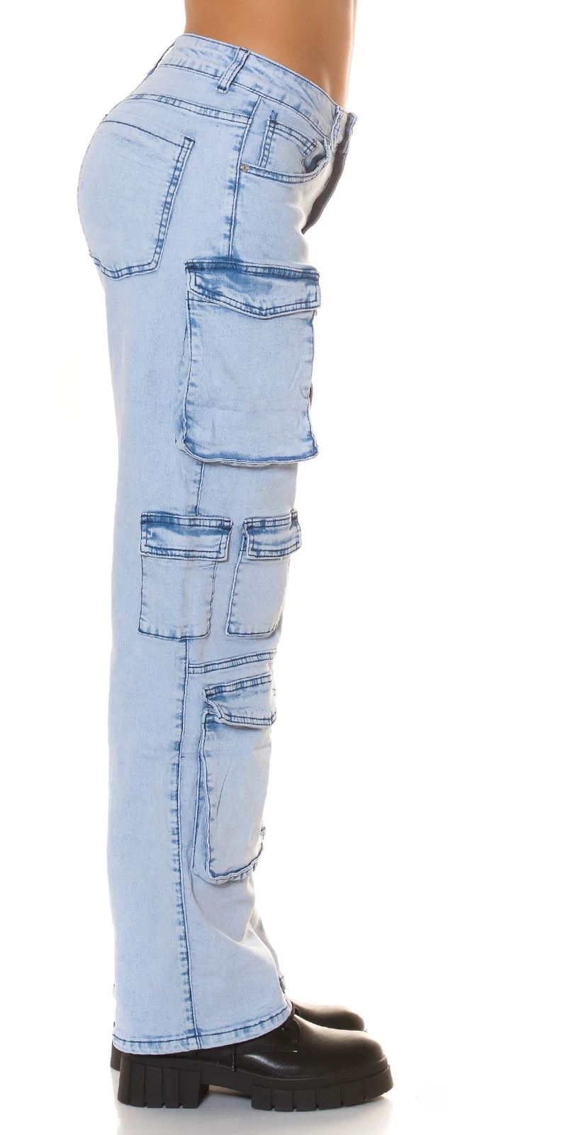 Light Denim Cargo Jeans Lightwashed High Waist Hose, Jeanshose Gerade Breites Bein Light Denim Cargo Jeans Lightwashed High Waist Hose, Jeanshose Gerade Breites Bein