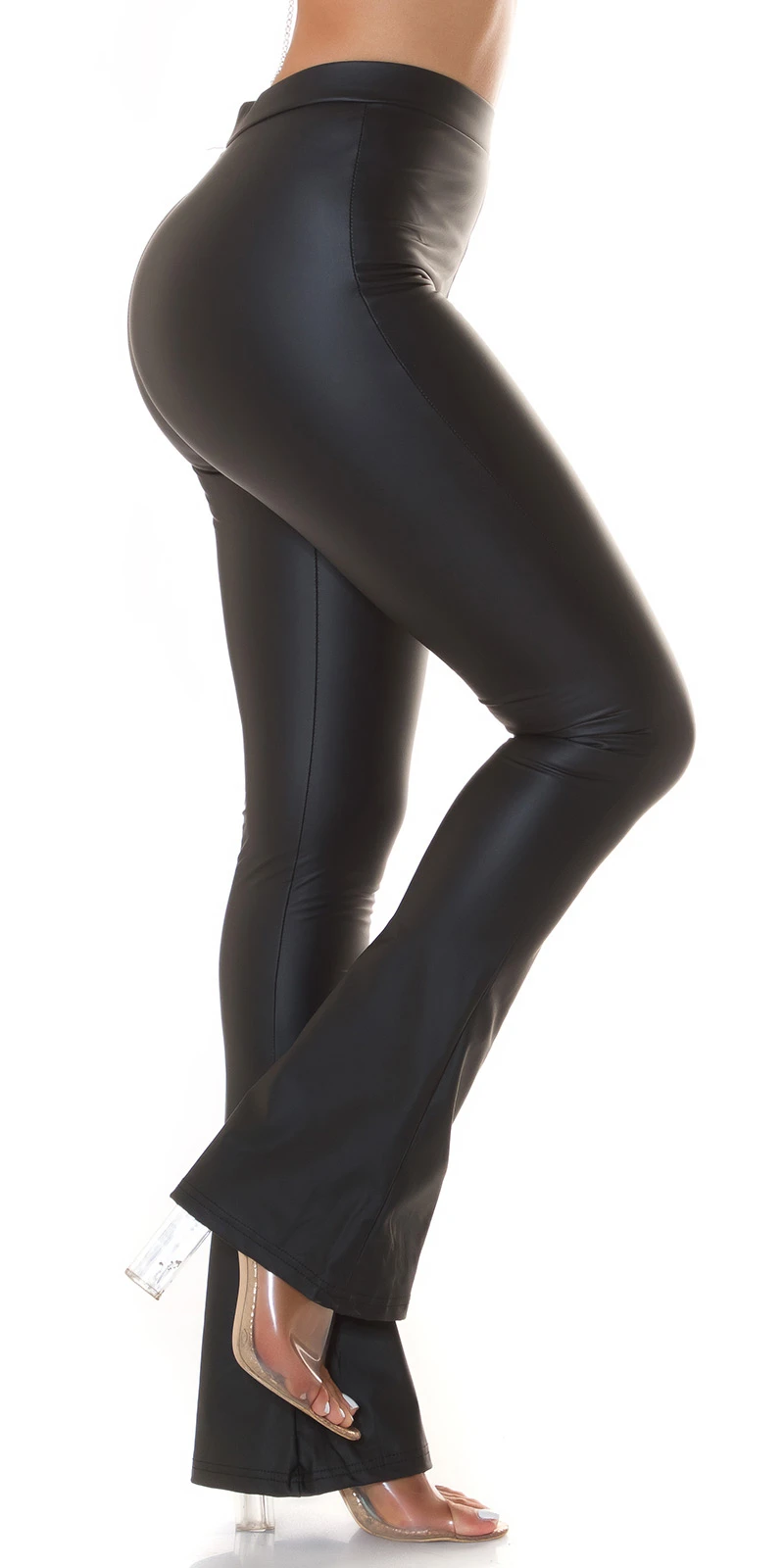 Leder Look High Waist Schlag Hose Leder Look High Waist Schlag Hose