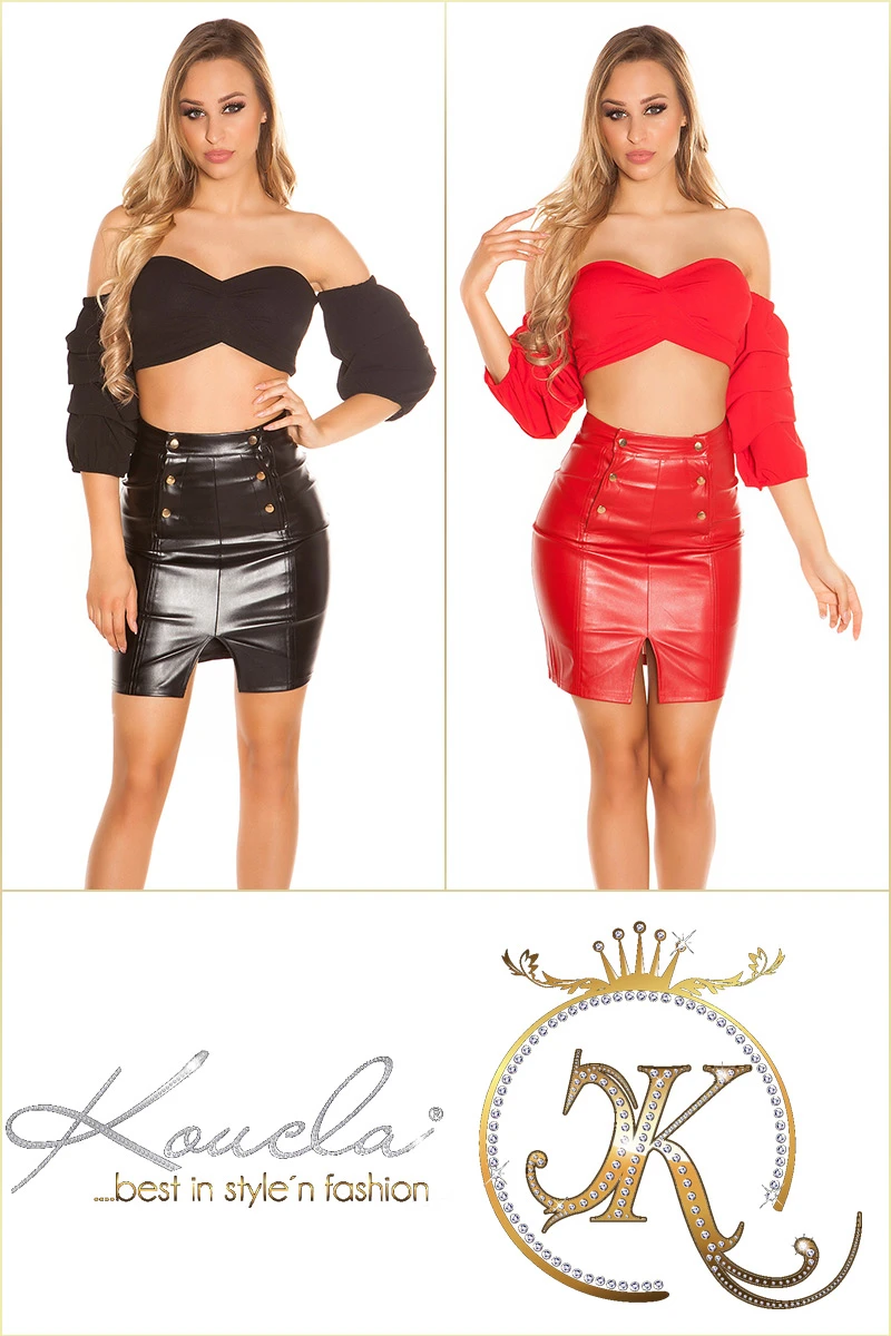 Lederlook Minirock Highwaist mit Schlitz