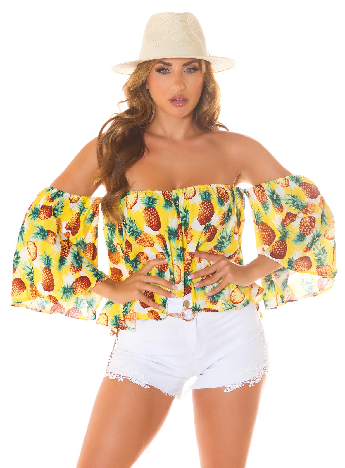 Sexy Sommer off-shoulder Bluse mit Ananas Print Sexy Sommer off-shoulder Bluse mit Ananas Print