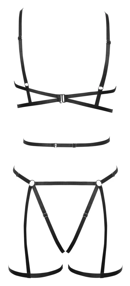 Cottelli LINGERIE Bondage Set, Brust- und Hüft-Harness im Set aus Stretchriemen mit String