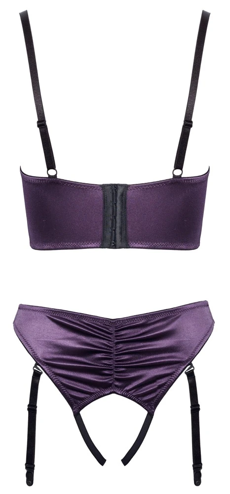 Cottelli LINGERIE Dessous Set Hebe Set lila Stretch-Satin ouvert im Set Bügelhebe BH