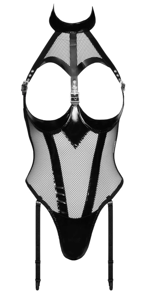 Body von Black Level im aufregenden Materialmix aus glänzendem Lack und Netz. Im Rücken sorgt ein Stretcheinsatz für hautnahe bequeme Passform.