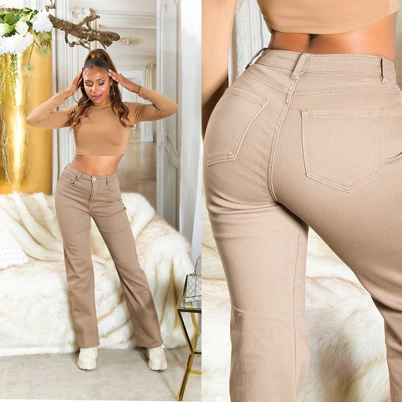 High Waist Bootcut Damen Jeans Denim Uni Hose mit Schlag High Waist Bootcut Damen Jeans Denim Uni Hose mit Schlag