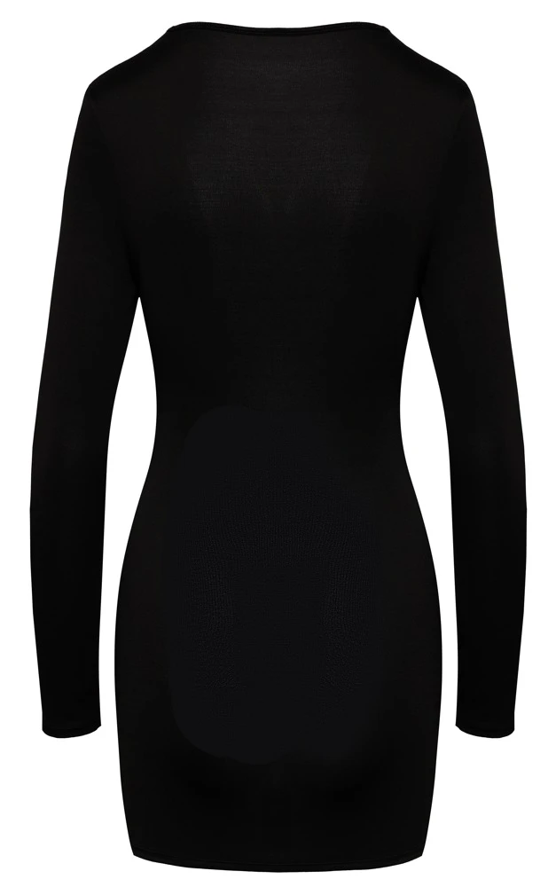 Cottelli PARTY Kurzes Langarm Stretch Minikleid mit Cut-outs glitzernder Strassring schwarz