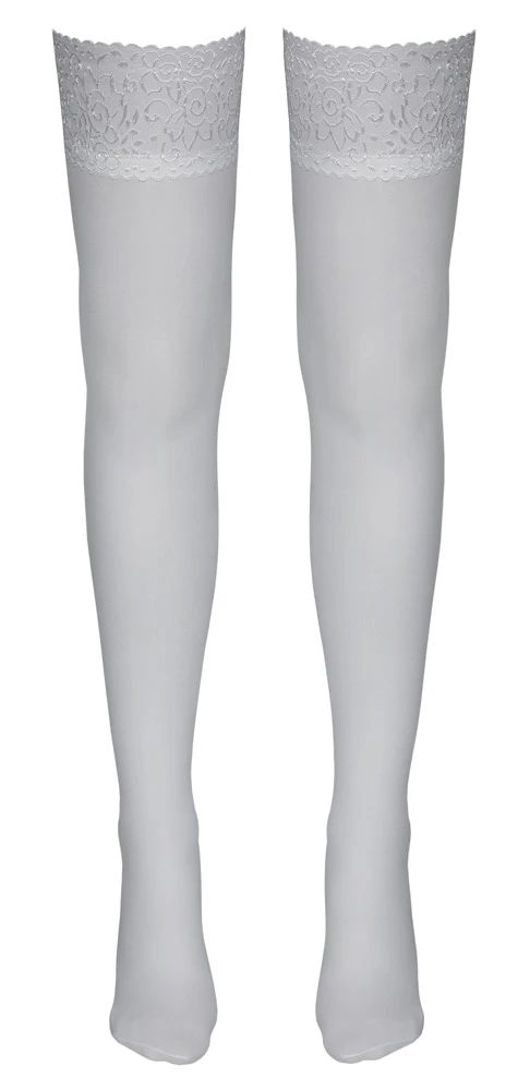 Cottelli Pure Eleganz: Halterlose Strümpfe mit rutschfestem Silikonband und zarter Spitze in strahlendem Weiß Cottelli Pure Eleganz: Halterlose Strümpfe mit rutschfestem Silikonband und zarter Spitze in strahlendem Weiß