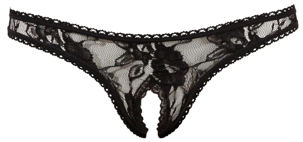 Cottelli LINGERIE Spitzen String schwarz Schritt erregend offen florale Spitze