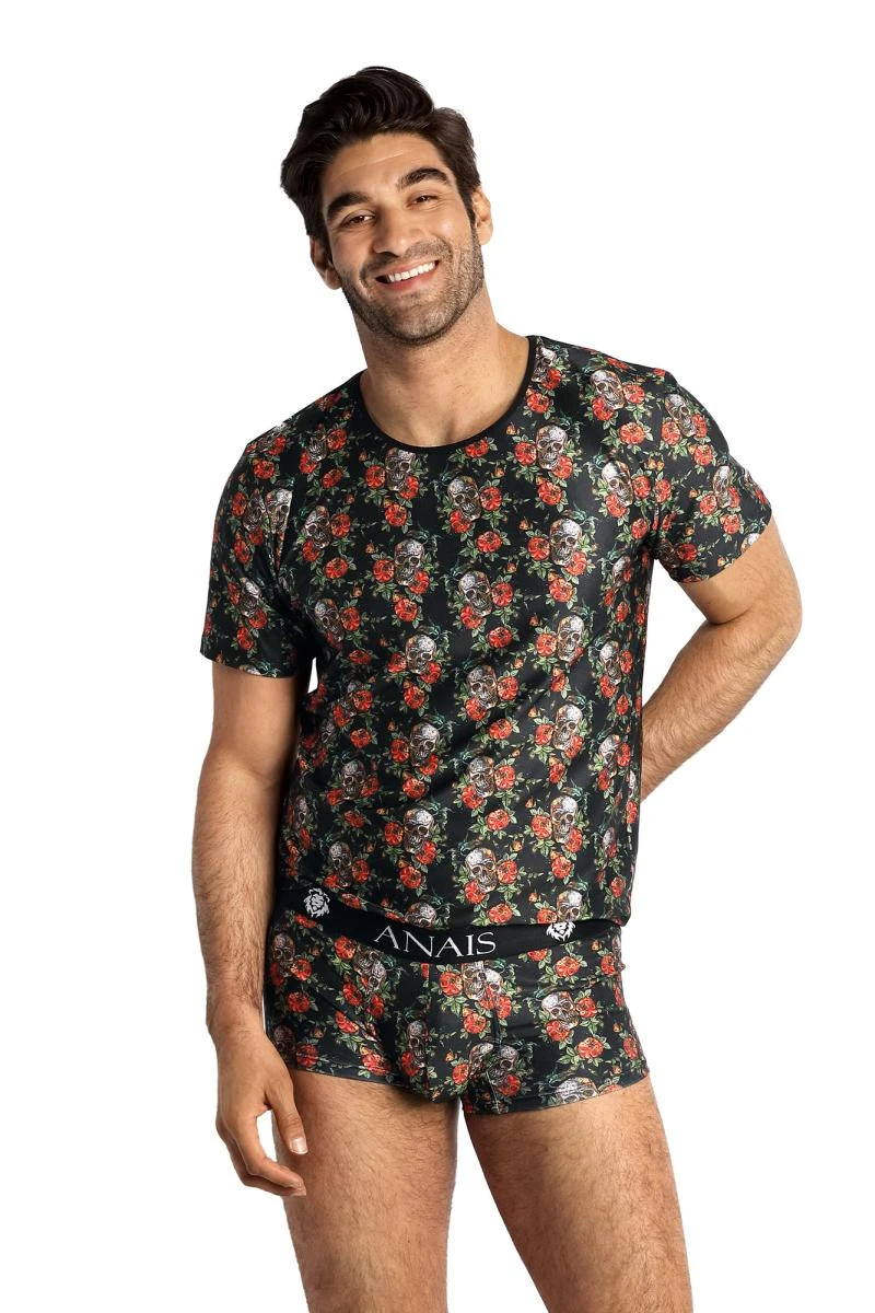 Herren T-Shirt mit Flower Skull Print von Anais for Men