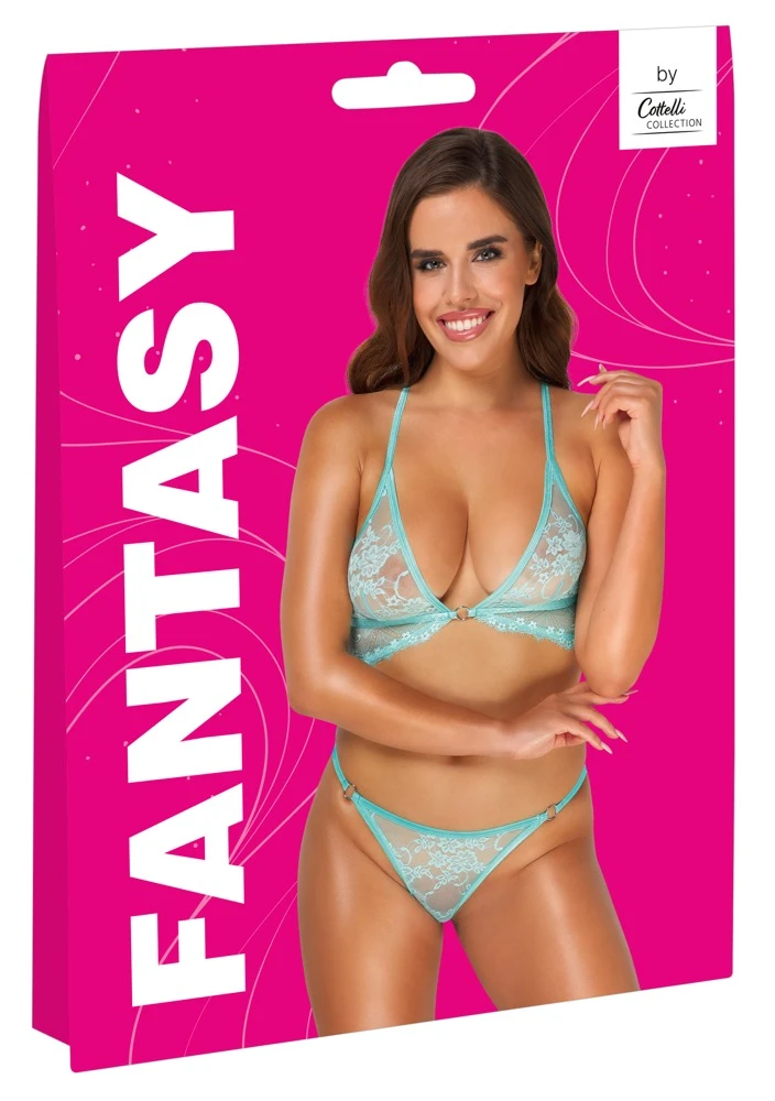 Verführerische Leichtigkeit in Mint: Zartes BH- und Slip-Set aus Blüten- und Wimpernspitze mit gekreuzten Trägern für himmlischen Komfor, Fantasy by Cottelli