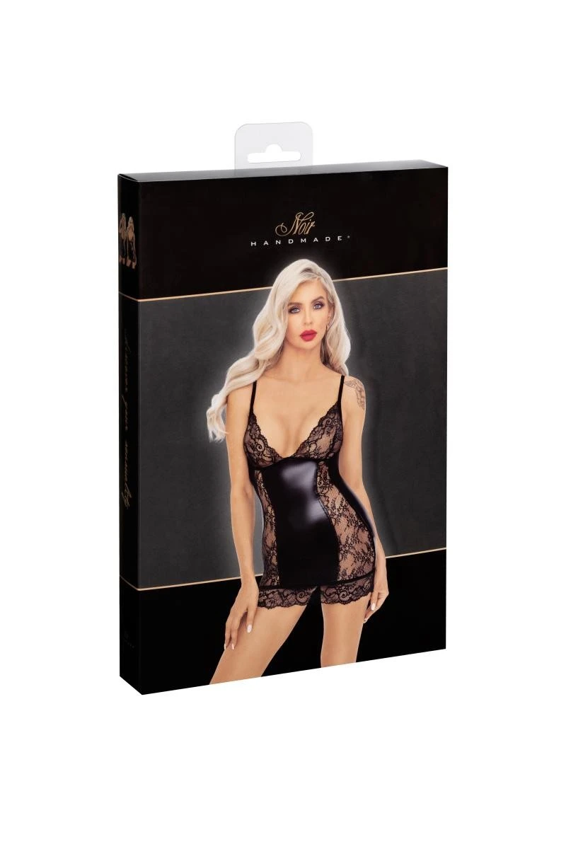 F282 Kurzes Powerwetlook Kleid mit Netz von Noir Handmade