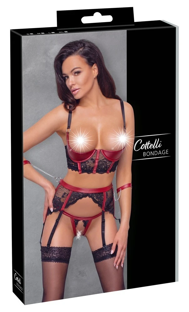 Cottelli Verführerische Versuchung: Dessous-Set mit Handfesseln und edler Spitze