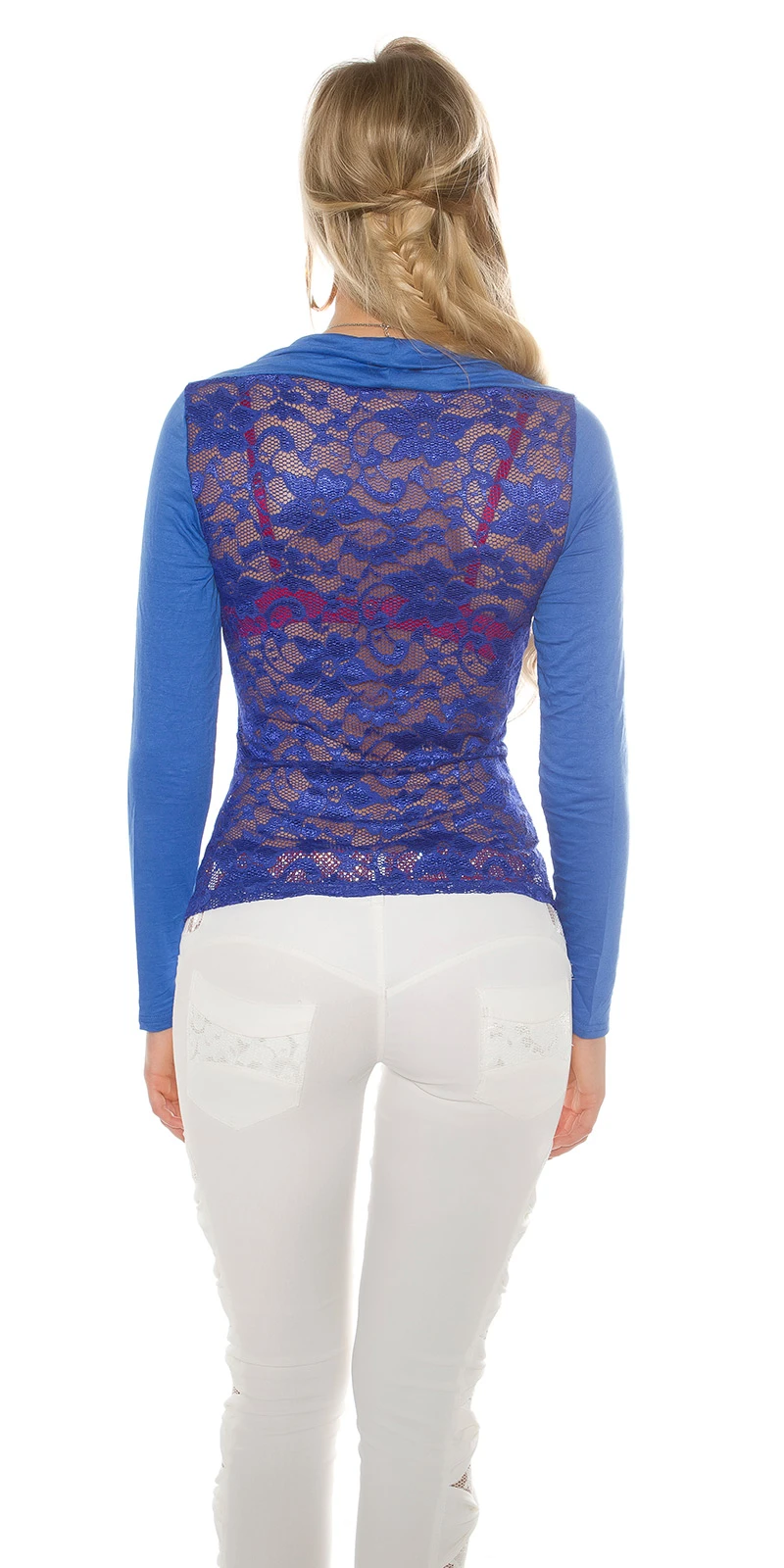 Spitzen Rücken Langarm Shirt mit Deko Schleife und Bolero Effekt