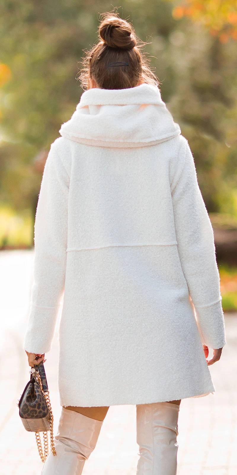 Chicer Unifarbiger Übergangs-Mantel mit Kapuze im Bouclé-Look, Jacke mit Kapuze Chicer Unifarbiger Übergangs-Mantel mit Kapuze im Bouclé-Look, Jacke mit Kapuze