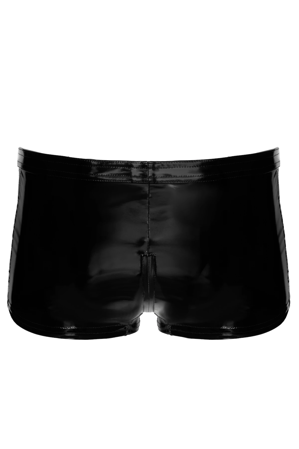 Schwarze Kinky Lack Shorts Voltage H095 ultrakurze Herren Shorts aus glänzendem PVC mit elastischem Bund und praktischem Drei-Wege-Reißverschluss für figurbetonten Look und starken Auftritt im Wetlook-Stil von Noir Handmade Men