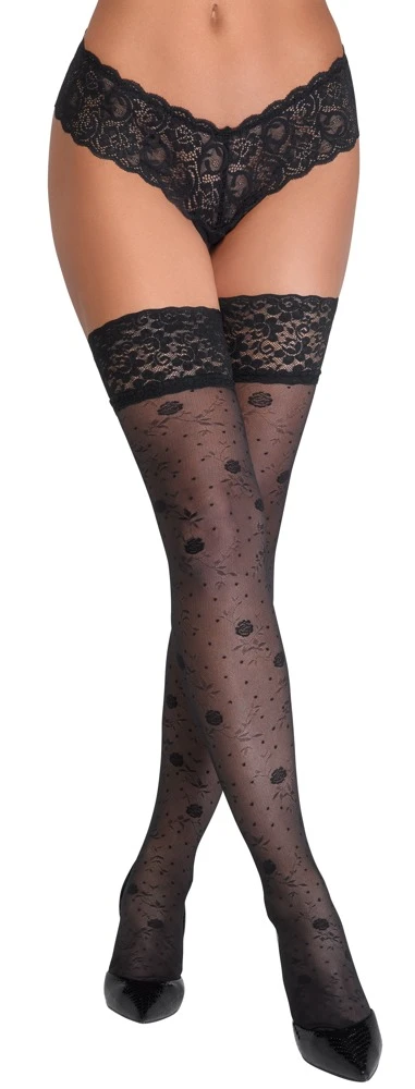 Cottelli Verführerische Eleganz: Halterlose Strümpfe mit Rosenmuster und 9 cm Spitzen-Abschluss Cottelli Verführerische Eleganz: Halterlose Strümpfe mit Rosenmuster und 9 cm Spitzen-Abschluss
