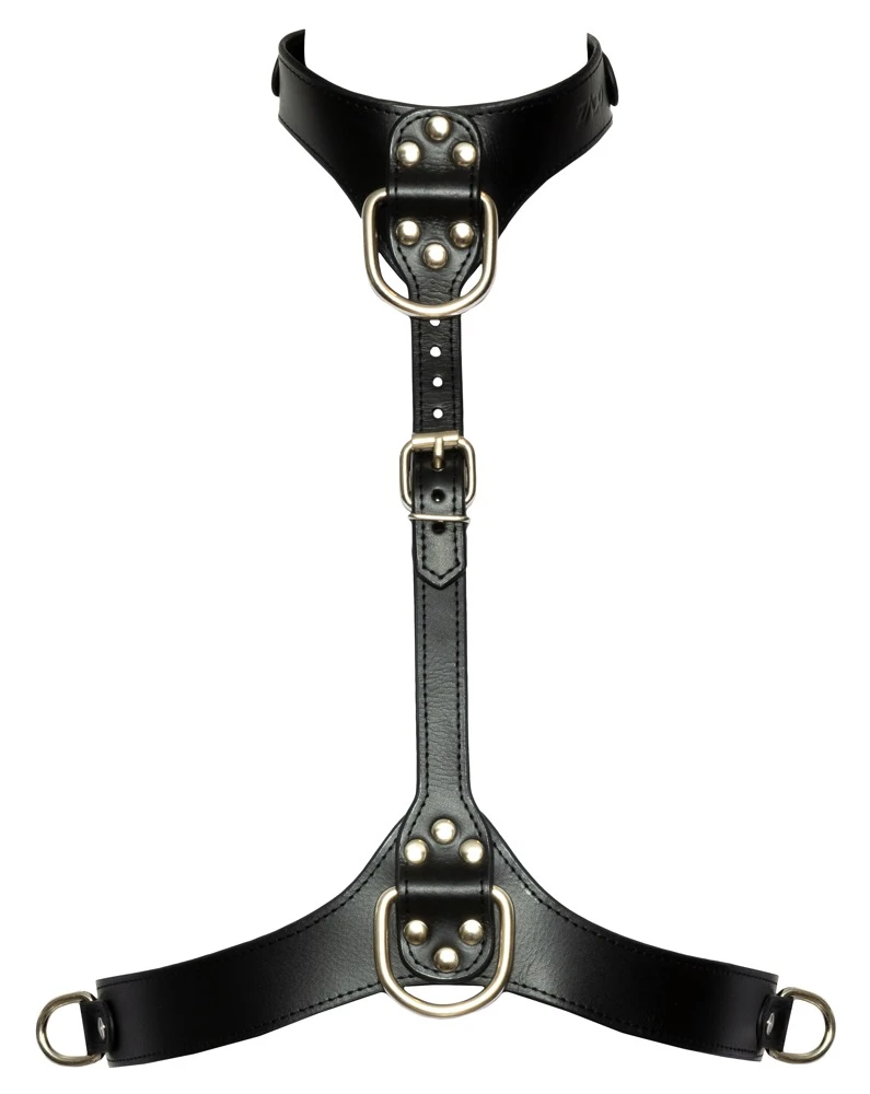 Bad Kitty Brustharness in stilvoller Lederoptik, Halsfessel und Unterbrustgurt, verstellbar, D-Ringe fesselnde Accessoires