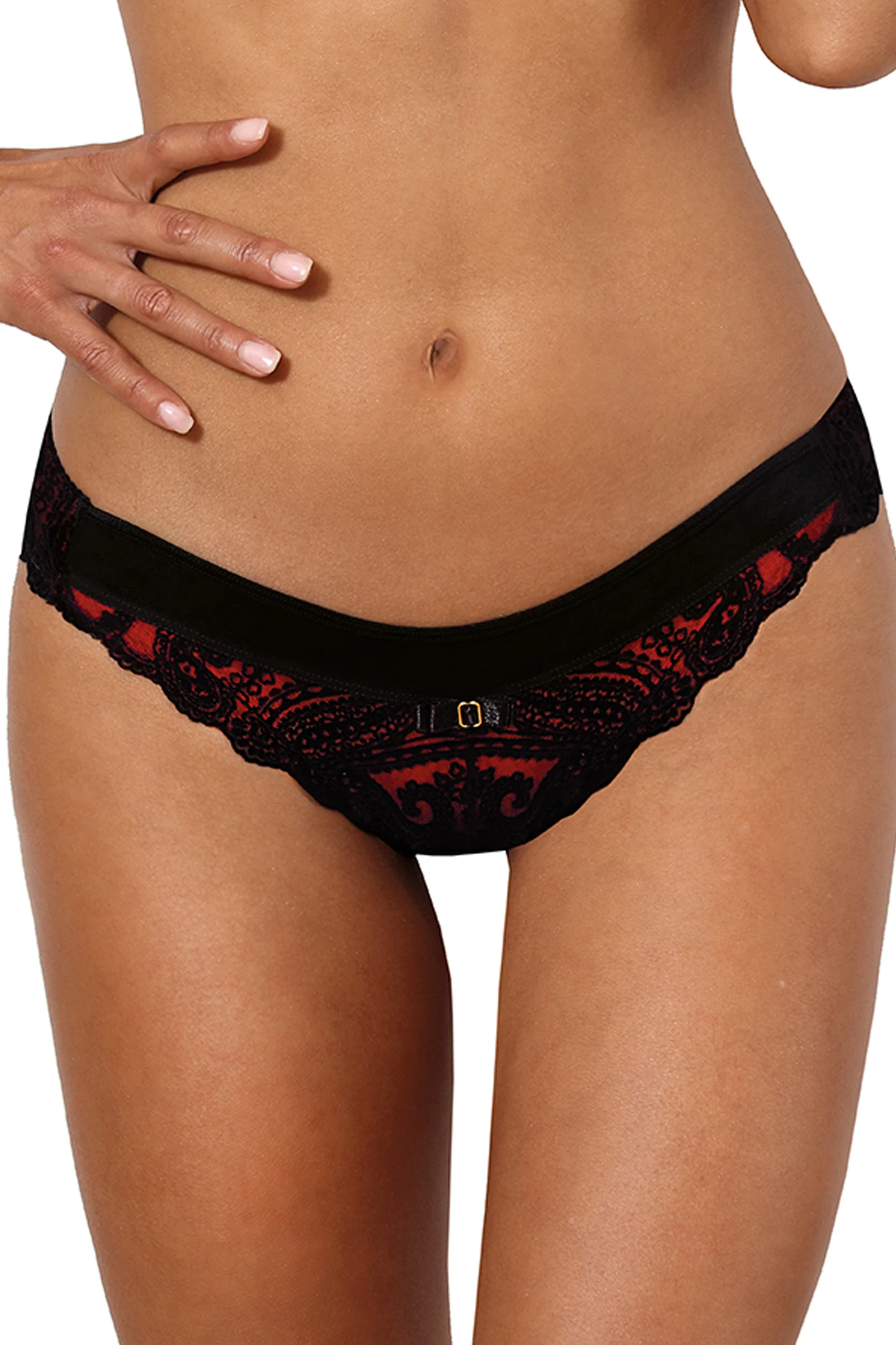 Axami Tanga aus rotem Fleece mit schwarzer Spitze Axami Tanga aus rotem Fleece mit schwarzer Spitze