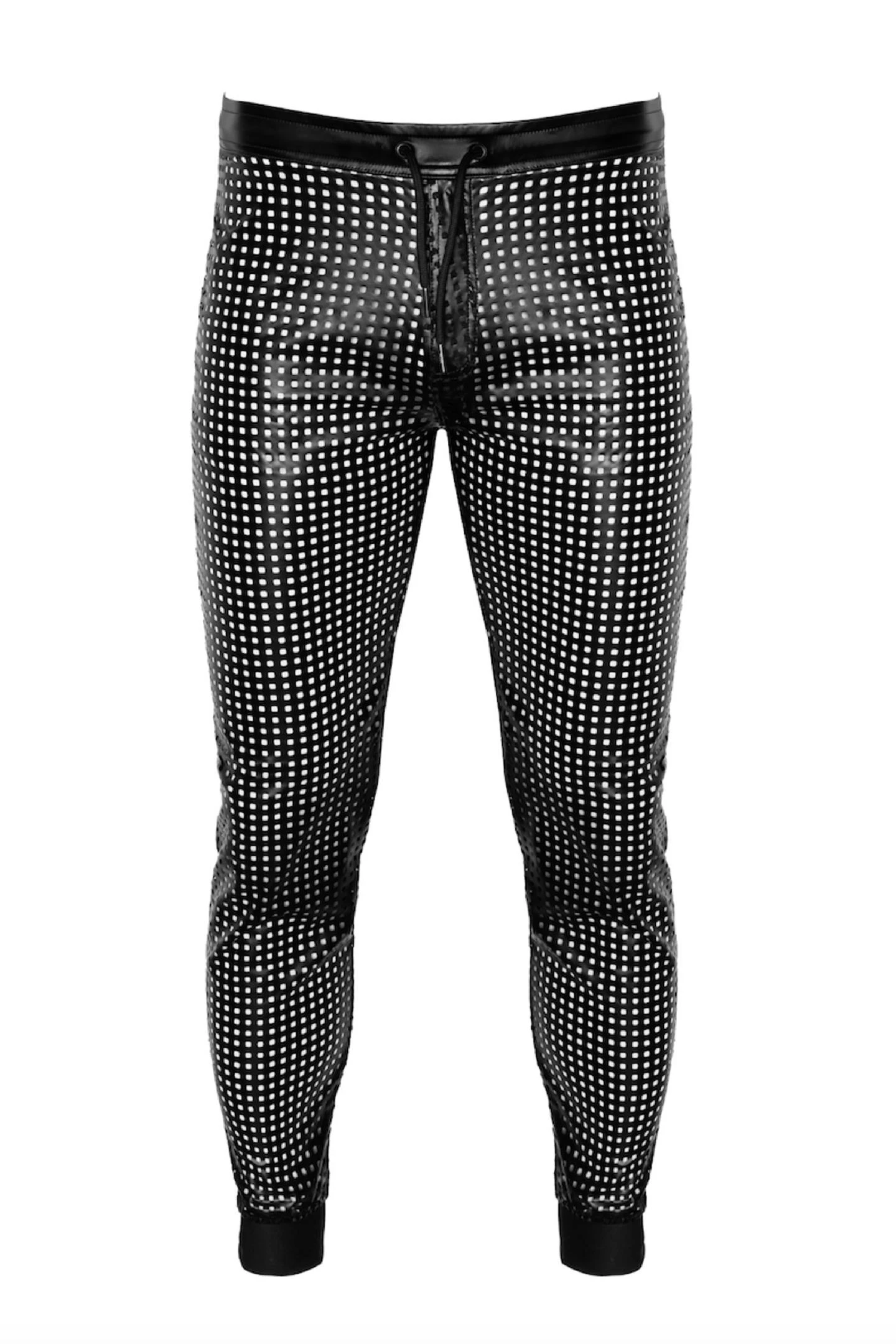 Stylische Noir Power Wetlook-Hose: Atmungsaktives Design, elastische Schnürung und Reißverschluss für den perfekten Auftrittlange Hose H078