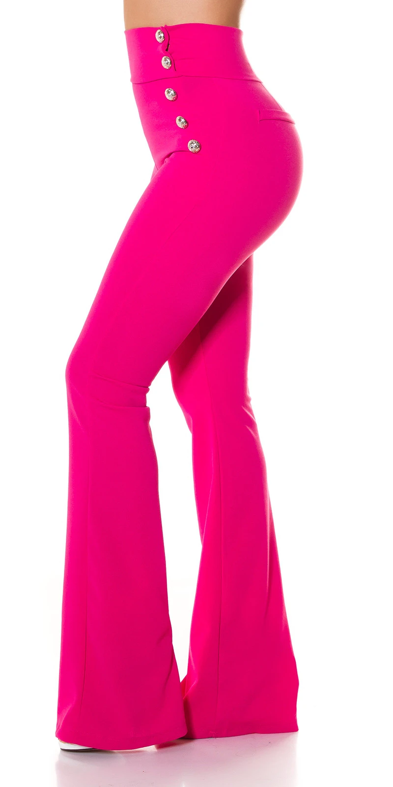 Stoff Business High Waist Schlag Hose mit Deko Knöpfe Stoff Business High Waist Schlag Hose mit Deko Knöpfe