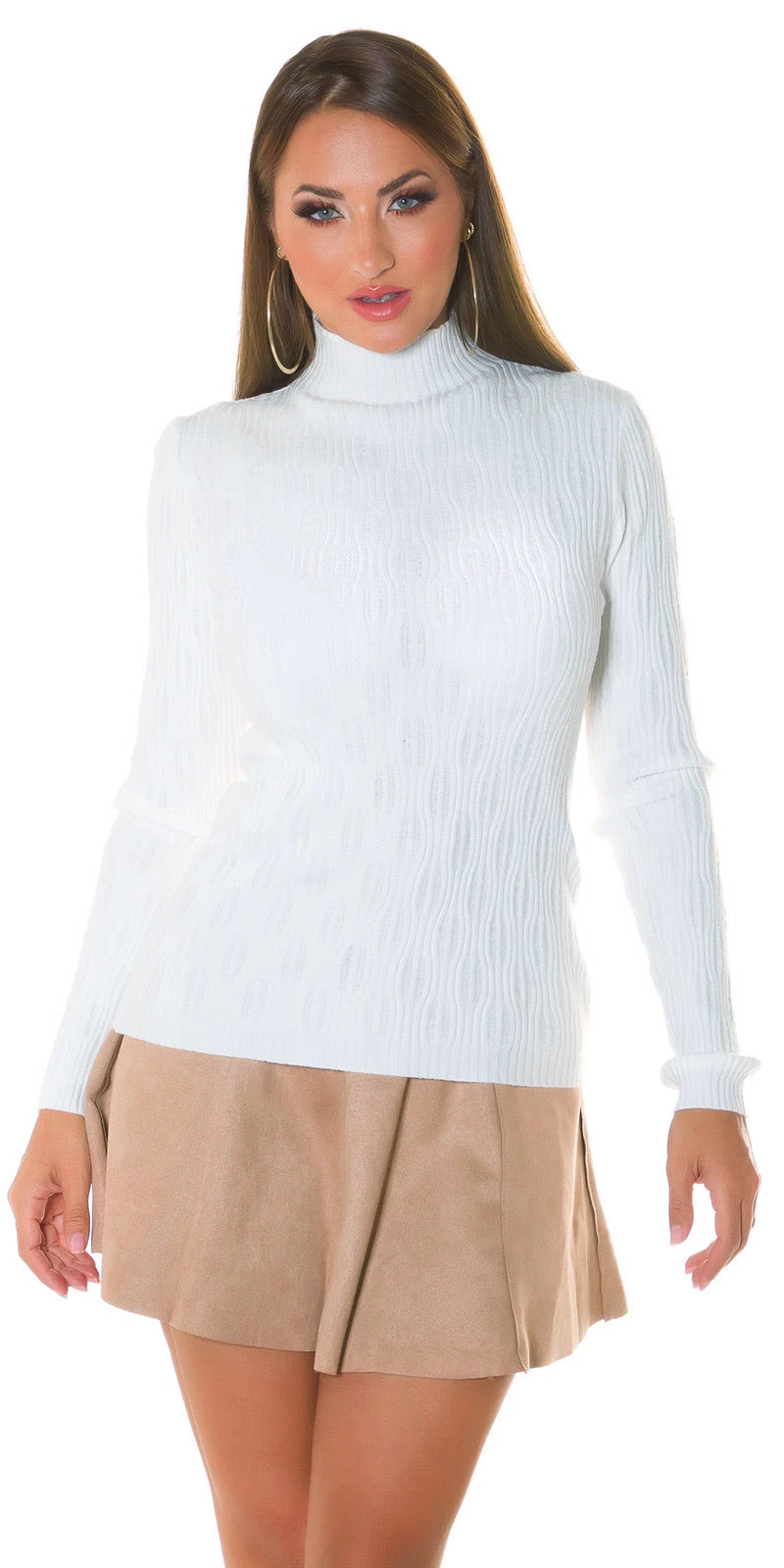 Uni Turtle Neck Strick Langarm Pullover mit Musterung Uni Turtle Neck Strick Langarm Pullover mit Musterung