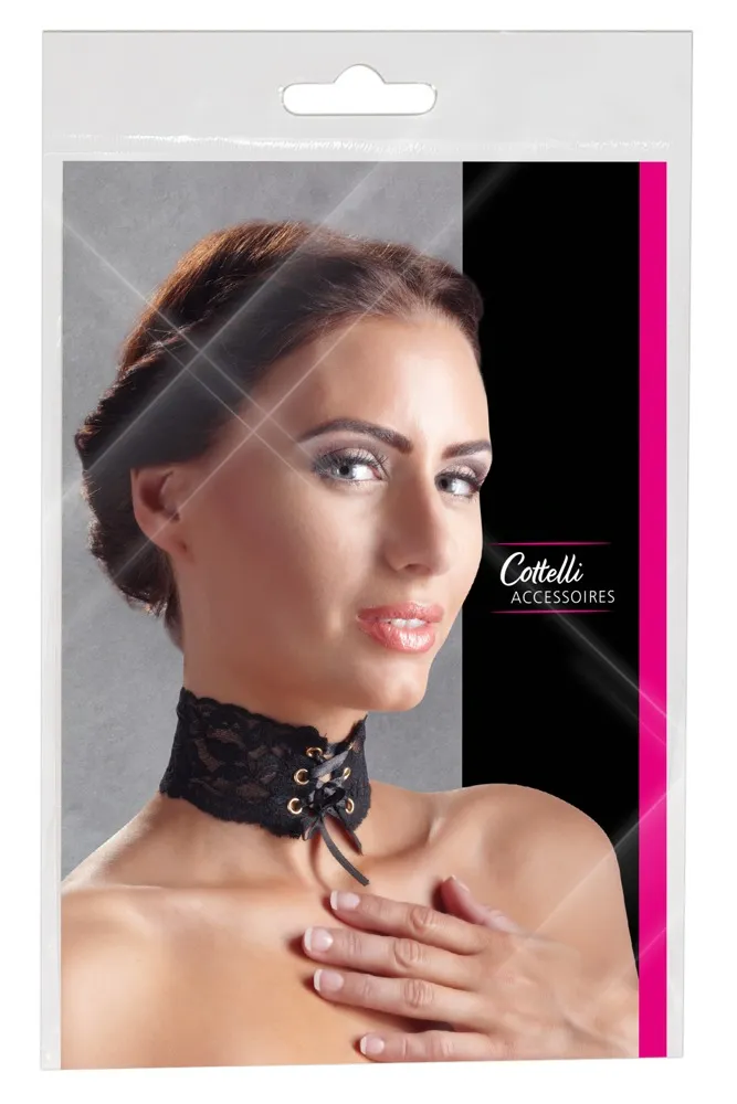 Cottelli Elegantes Spitzen-Halsband: Vielseitig und Stilvoll mit Satinbandschnürung und Ösen