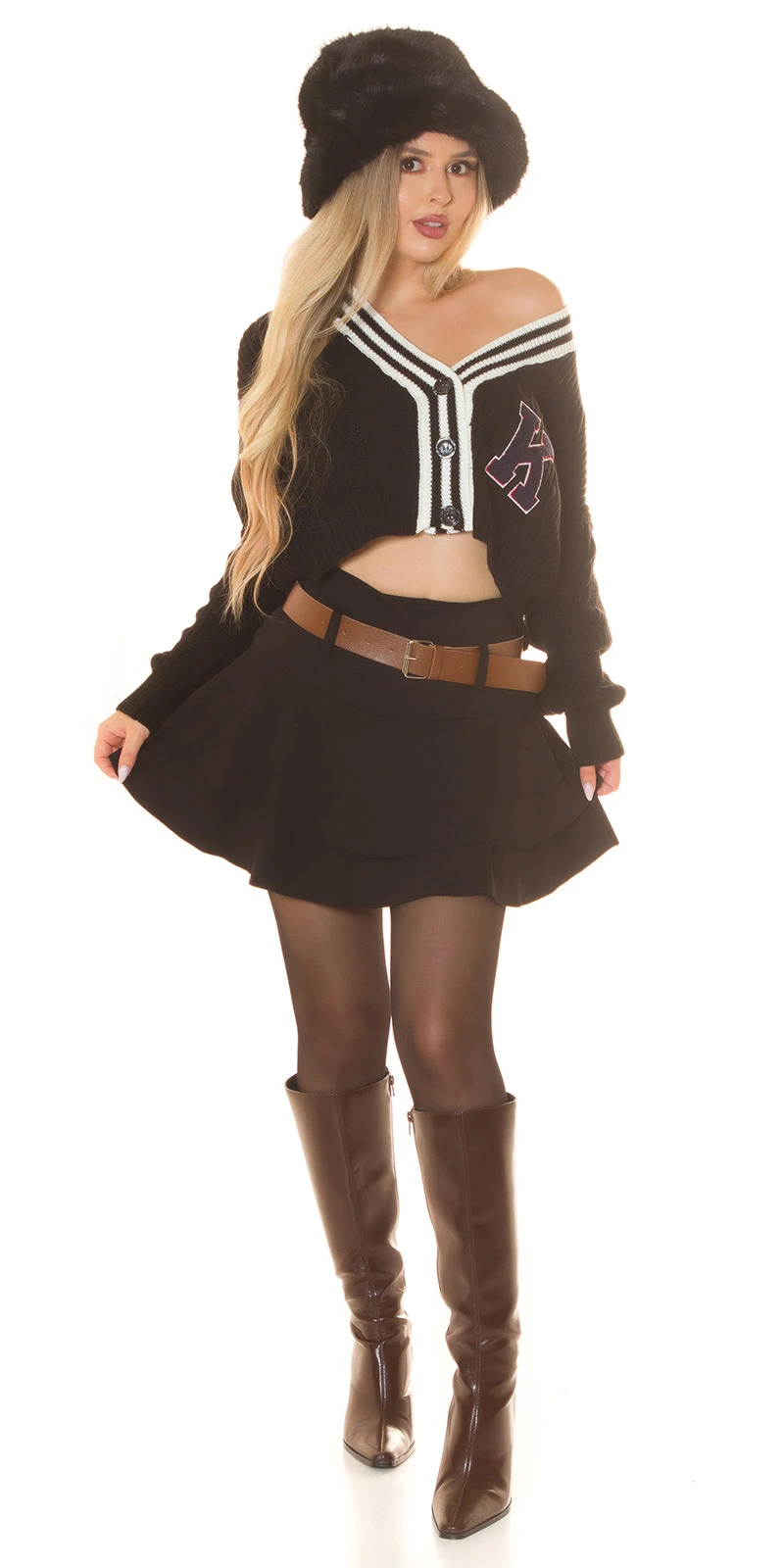 Oversize Strickjacke Crop Grobstrick Cardigan Bauchfrei im College Style mit V-Neck und Knopfleiste Open Front Sweater Oversize Strickjacke Crop Grobstrick Cardigan Bauchfrei im College Style mit V-Neck und Knopfleiste Open Front Sweater