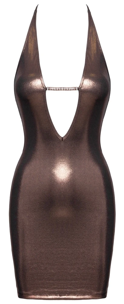 Cottelli Neckholder-Minikleid mit String Roségold Kupfer Glamour-Look mit Strasskette & String figurbetont sexy